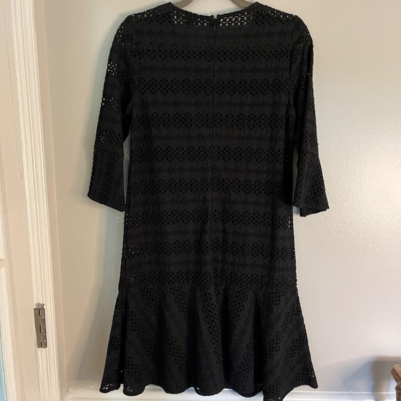 ALL SAINTS "Dakota" Black Eyelet Lace Ruffled Bell-Sleeved Dress Size 4 - Picture 6 of 9